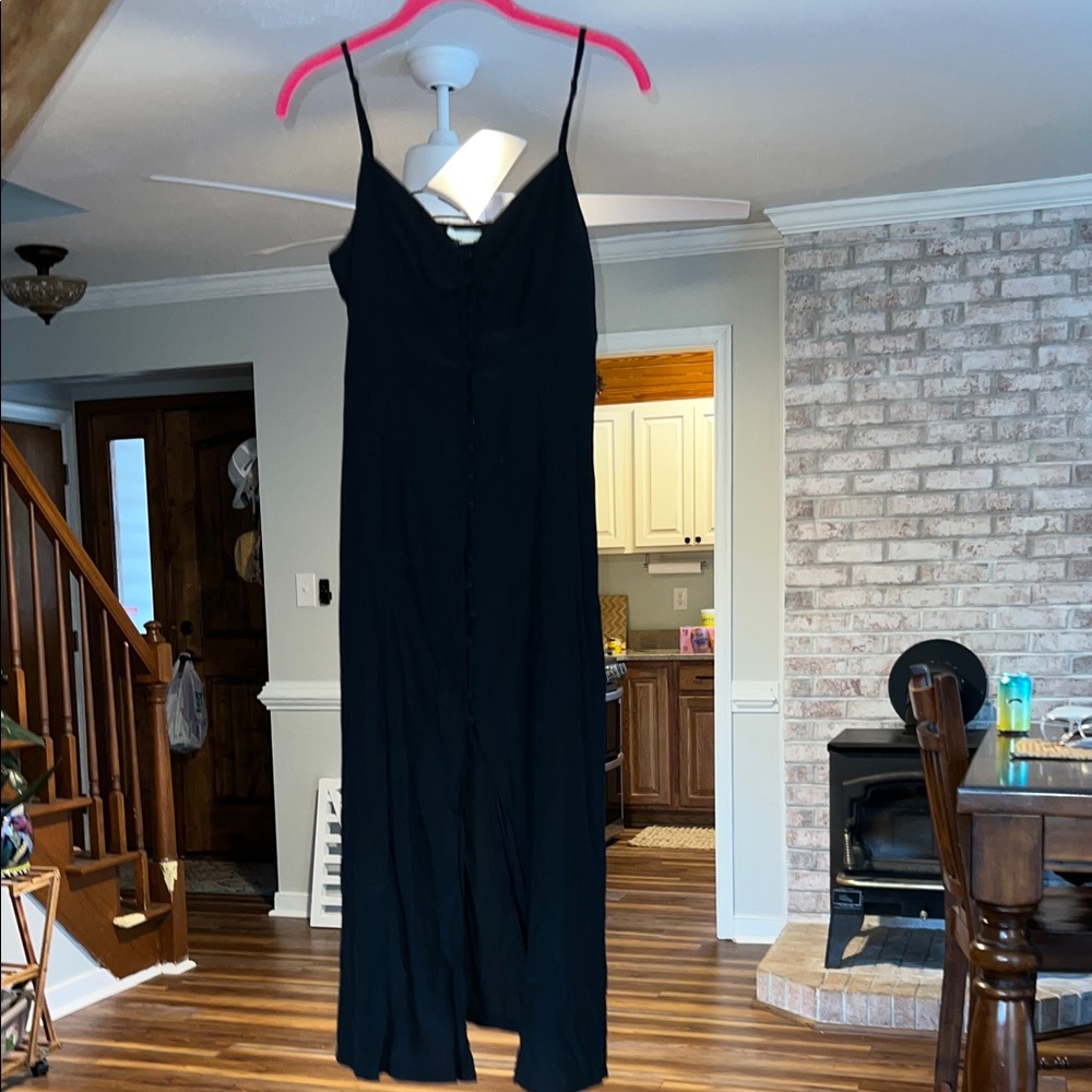 Grade & Gather Medium Button Black Spaghetti Strap Midi Dress - Picture 2 of 10